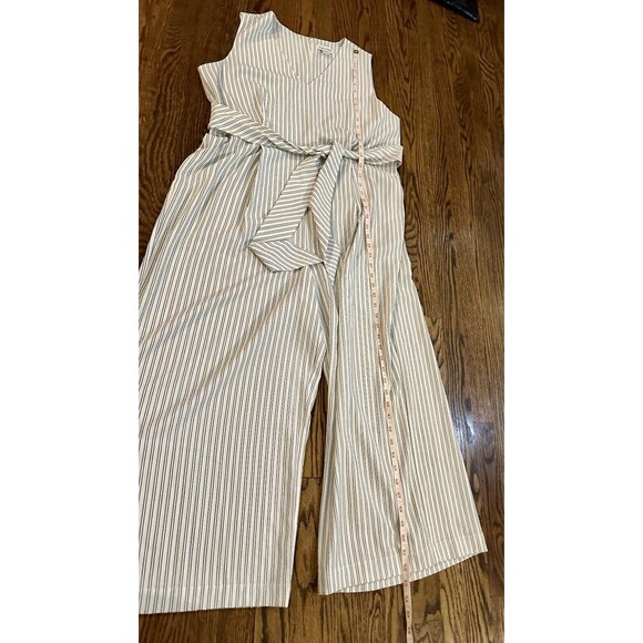 CALVIN KLEIN White Black Pinstriped Women's Wide Leg Romper Jumpsuit Size 14 EUC - Picture 11 of 13